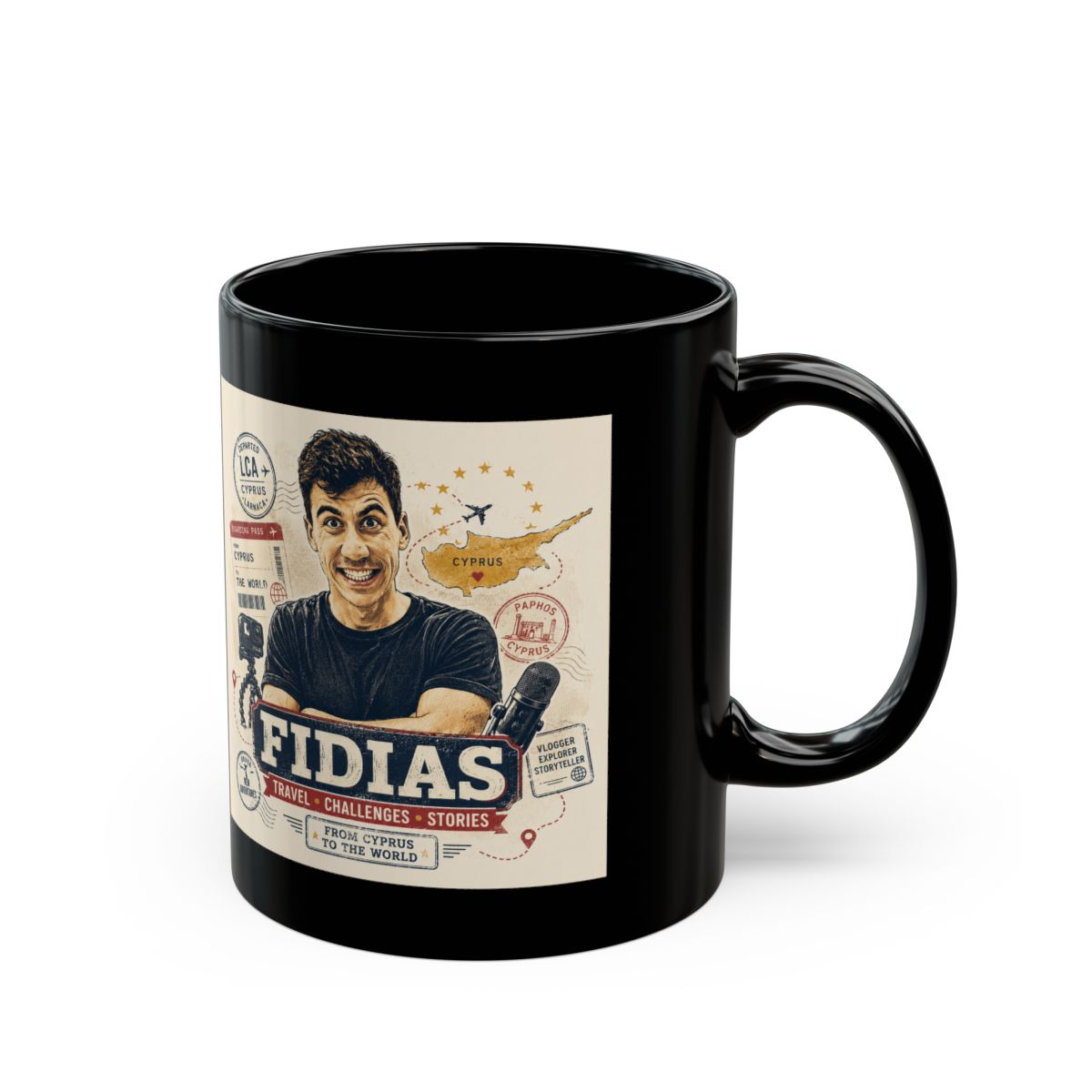 Fidias Podcast Logo Mug | Black Ceramic Coffee Mug 11oz or 15oz Fidias