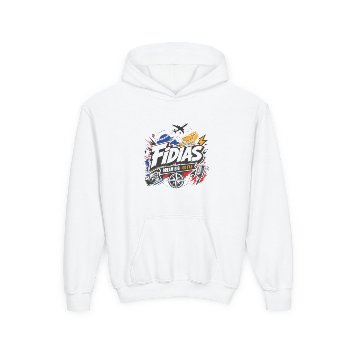 Fidias Racing Graphic Kids Hoodie | Retro Car, Speed Flames, Airplane Motif